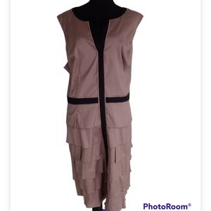 Alfani Truffle Brown and Black Lined Luxury Ruffled Tiered Sleeveless Midi Dress